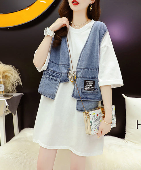 Denim patchwork cardigan